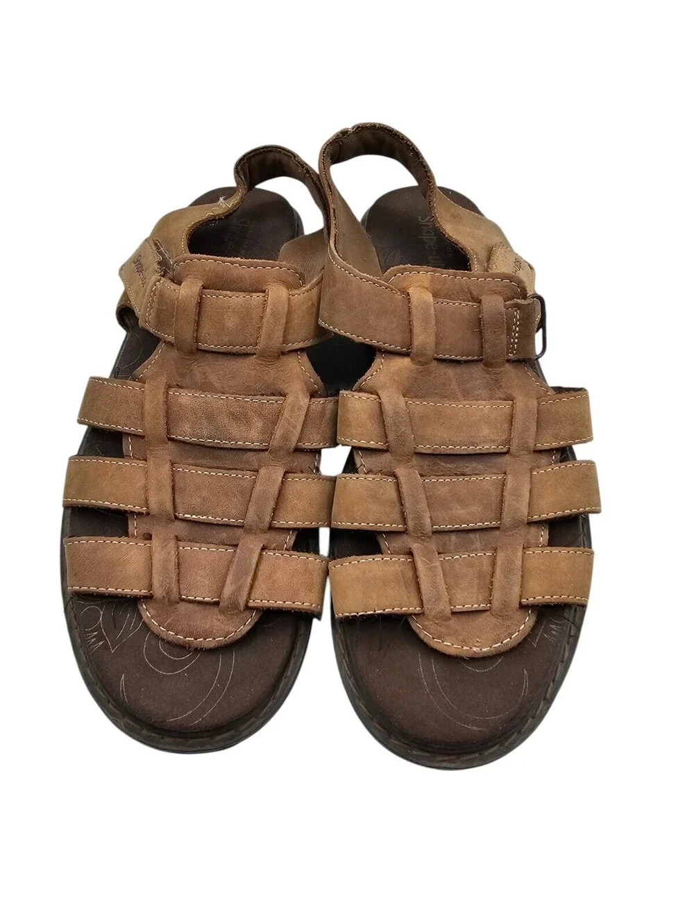Skechers Shape-Ups brown leather fisherman sandals Mens Sz 9.5